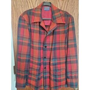 Classic Vintage Pendleton Jacket Large Red Plaid Wool Lined Overcoat Outdoor